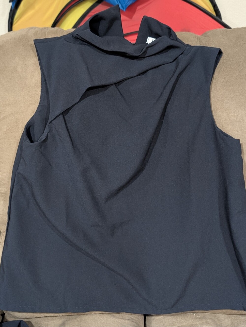 Sleeveless Draped Neck Shell Top - Black